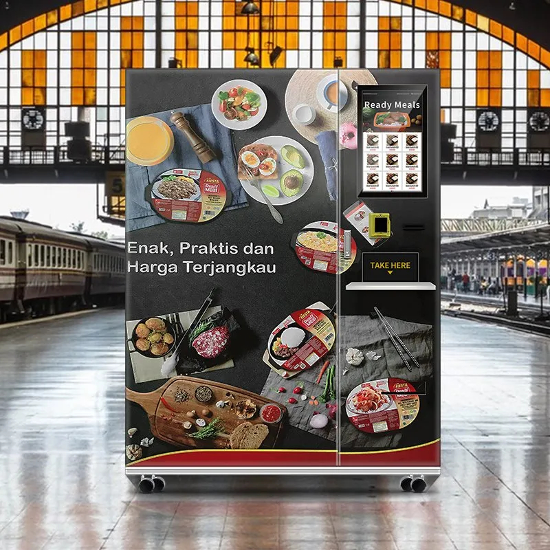 Automated hot food vending machine meal kiosk