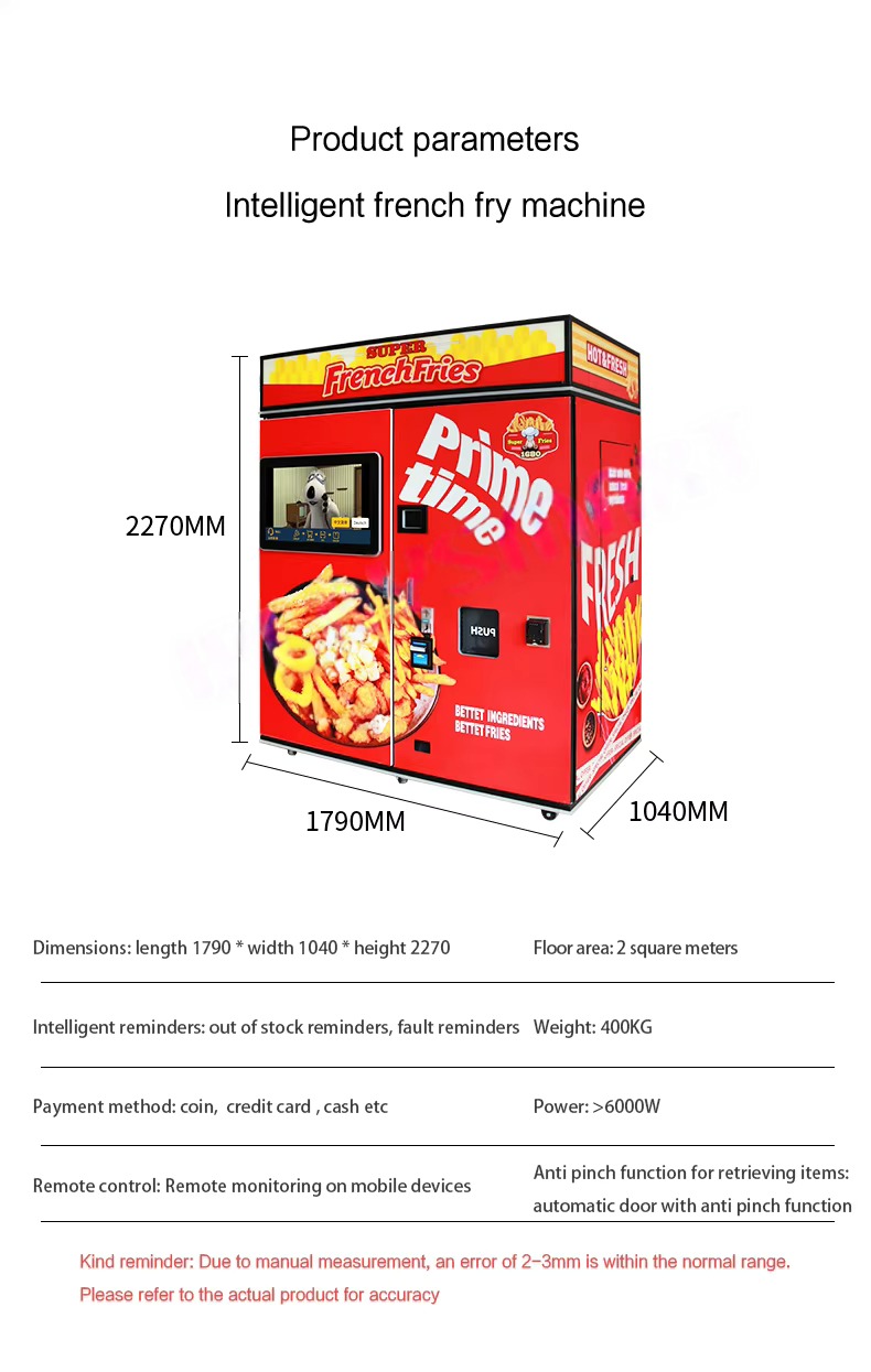 Chicken and french fries vending machine dimensions and specifications