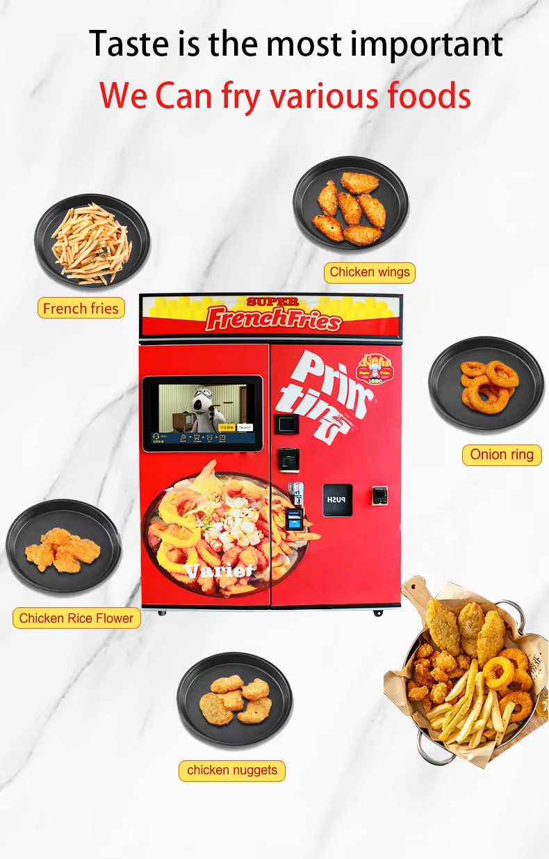 Food options for a chicken and french fries vending machine