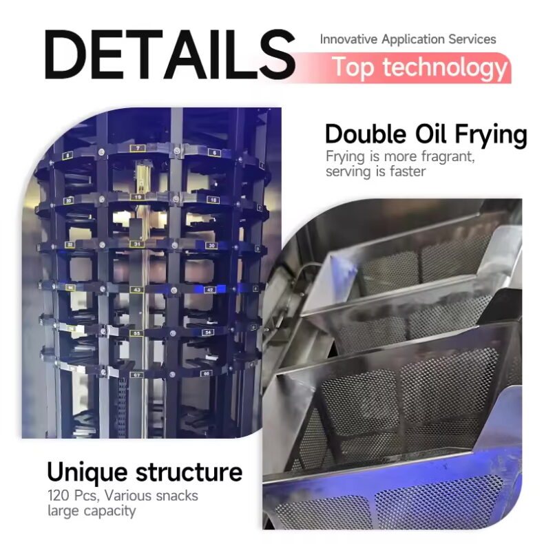 Dual oil fryer structure in a chicken and fries vending machine