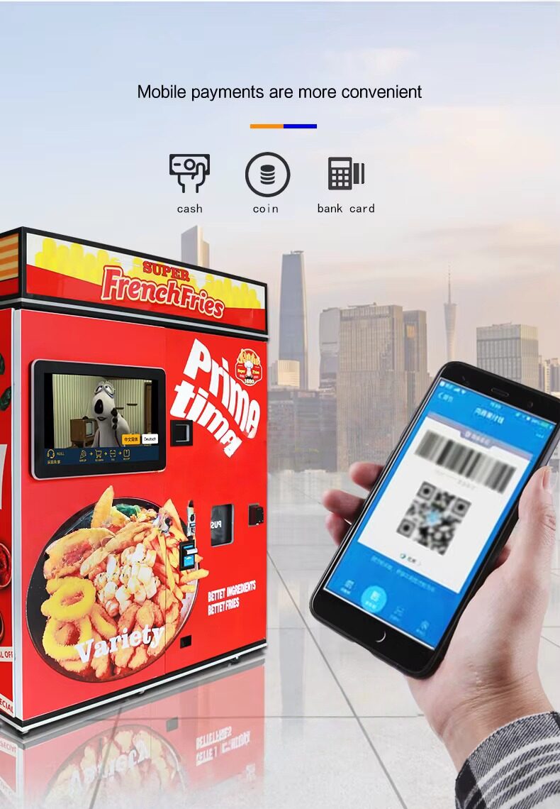 Mobile payment on a french fries vending machine